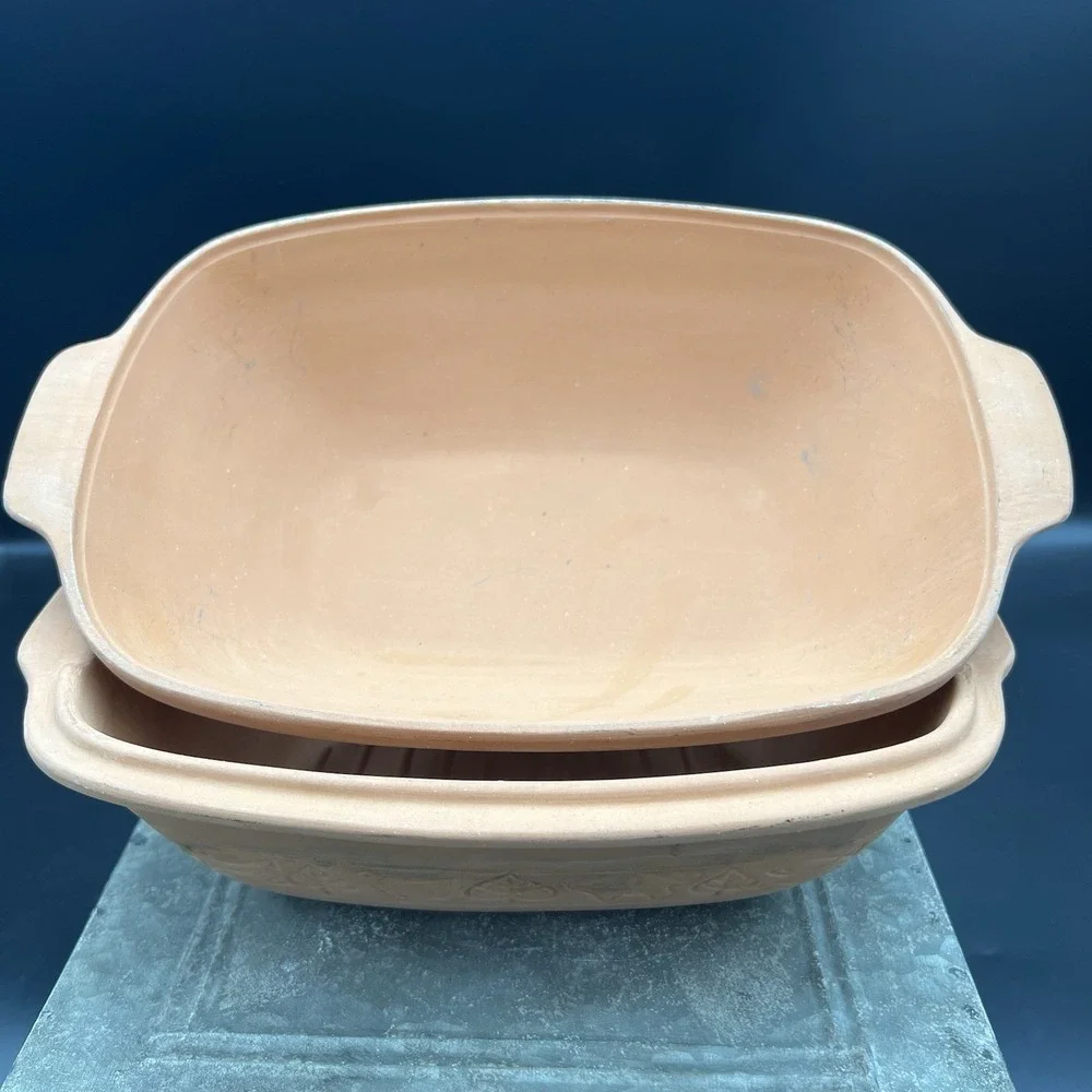 Vintage Romertopf 110 Clay Baker Roaster Terra Cotta Reco Fish Chicken Motif 12